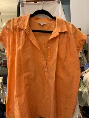 LOFT Outlet Peach/Orange Popover Collared Blouse | L